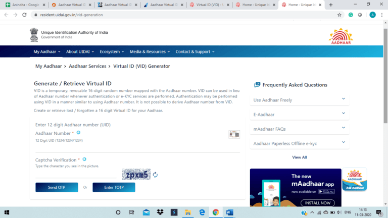 12 digit Aadhaar number
