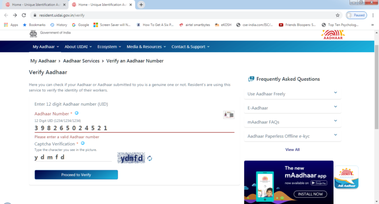 Please enter a valid Aadhaar number